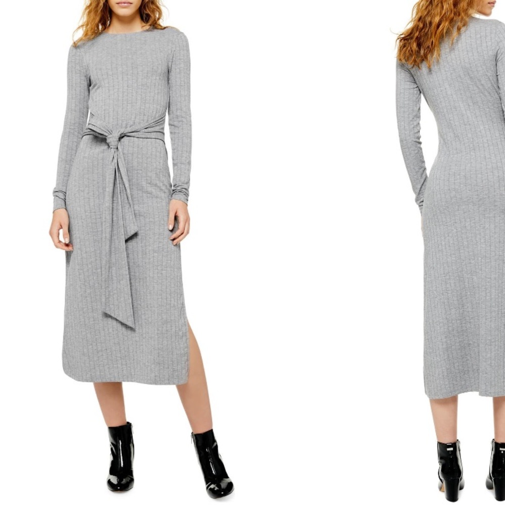 Topshop tie waist long sleeve knit dress